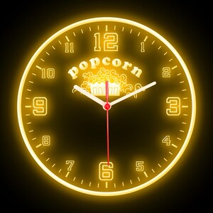 Popcorn Cafe Bar Shop Store Colorful LED Flexible Flex Neon Wall Clock 10"