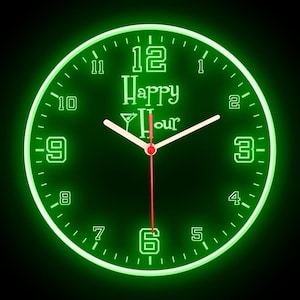 Reloj de pared de neón flexible con luces LED de colores, para decoración del hogar, bar de cócteles, pub de cerveza, cueva de hombre, hora feliz, 10&quot;