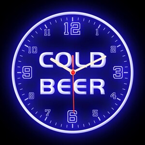 Cold Beer Bar Open Pub Man Cave Home Decor Decoration Colorful LED Flexible Flex Neon Wall Clock 10&quot;