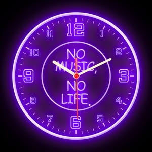 No Music No Life Studio Audio Band Room Shop Home Decor Colorful LED Flexible Flex Neon Wall Clock 10&quot;