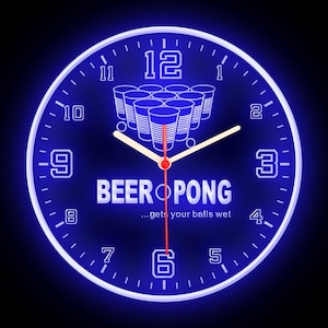 Beer Pong Bar Shop Store Open Pub Man Cave Home Decor Decoration Colorful LED Flexible Flex Neon Wall Clock 10&quot;