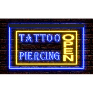 Tattoo Piercing Open Shop Studio Neon Sign Home Decor illuminated Sign 7 Colors / 16 Colors By Remote / 13 Set Dual Color Two Tone Color