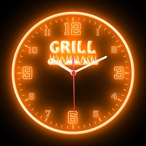 Grill & Bar BBQ Restaurant Cafe Open Home Decor Fans Colorful LED Flexible Flex Neon Wall Clock 10"