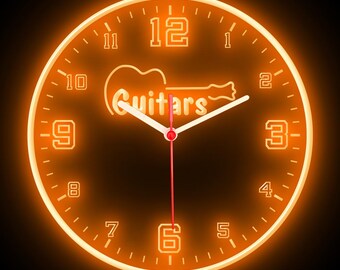 Reloj de pared de neón flexible con luces LED de colores y decoración del hogar para sala de estar, estudio de música y guitarra, 10"