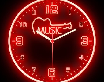 Guitar Music Studio Audio Band Room Shop Home Decor Colorful LED Flexible Flex Neon Wall Clock 10"