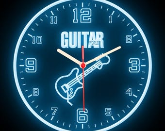 Reloj de pared de neón flexible con luces LED de colores y decoración del hogar para sala de música y estudio de guitarra de 10"