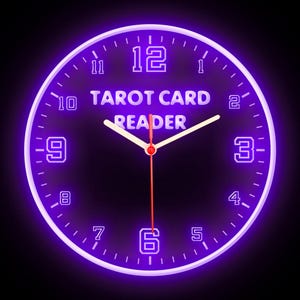 Lecteur de cartes de tarot Psychic Open Shop Décoration d'intérieur Décoration LED colorée Flexible Flex Néon Horloge murale 10"