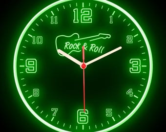 Guitar Rock and Roll Studio Audio Music Room Shop Home Decor Colorful LED Flexible Flex Neon Wall Clock 10"