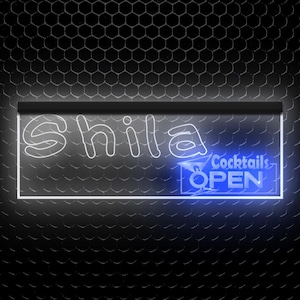 Cocktails Open Bar Pub Club Benutzerdefinierter Name Leuchtreklame Wohnkultur Geschenke Personalisierte LED-Leuchtschild Licht Zweifarben zwei Farben