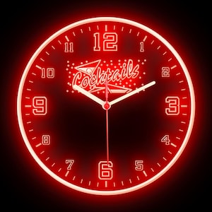 Cocktails Shop Store Open Beer Bar Pub Man Cave Home Decor Decoration Colorful LED Flexible Flex Neon Wall Clock 10&quot;