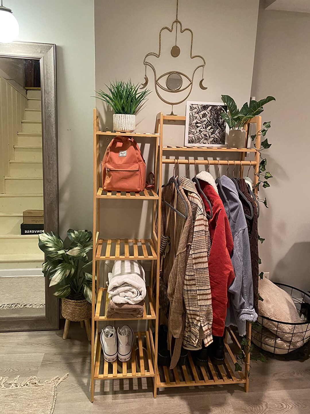 Bamboo Clothing Rack 6 Tier Storage Shelf Multifunctional Garment ...