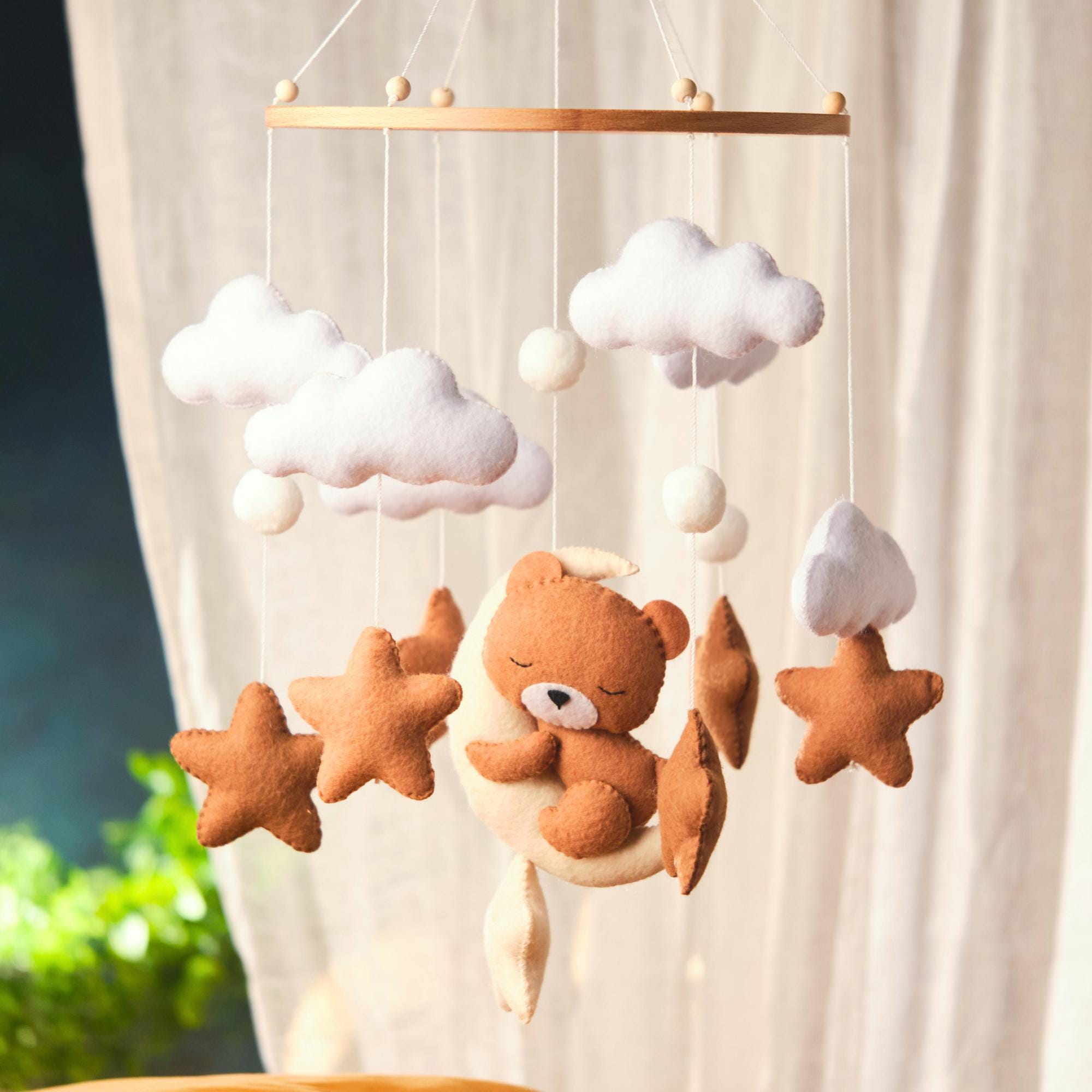Wiegmobiel Voor Babywieg,Babykamer Mobiel Met Beer En Wolk Wiegmobiel Voor Babywieg,Babykamer Mobiel Met Beer En Wolk