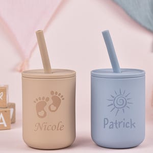 Engraved Sippy Cup, Silicone Cup Personalized, Custom Silicone Cup with Straw, Toddler Training Cup, Silicone Sippy Cup, Baby Tumbler Gifts