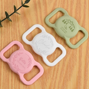 Silicone Slient Air Tag Case,Dog AirTag Collar Holder,Slide on Dog Name Tag,Custom AirTag Cat Collar,Engraved Air Tag Case for Pet Collar