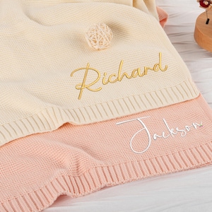 Embroidered Name Knit Blanket,Custom Baby Name Blanket,Personalized Baby Gift,Newborn Baby Gift,Baby Shower Gift,Keepsake Gift for Baby