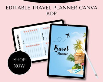Modello di pianificatore di viaggio modificabile / Pianificatore di itinerario di viaggio / Pianificatore di vacanze Canva / Inserto per pianificatore di vacanze / Pacchetto di pianificatori di viaggio digitali
