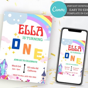Rainbow Birthday Invitation, Girl Rainbow Birthday Invite, Magical Day Rainbow Birthday evite, Birthday Invitation Template Digital Download