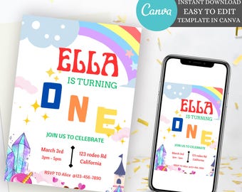 Rainbow Birthday Invitation, Girl Rainbow Birthday Invite, Magical Day Rainbow Birthday evite, Birthday Invitation Template Digital Download