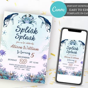 Editable Splish Splash Birthday Invitation, Pool Party invitation, Summer Waterslide Water Party Pink Download Printable Invite Template