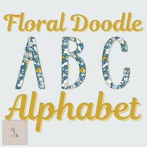 Floral Doodle Alphabet PNG Set Summer Varsity Sublimation Boho Floral Alpha Set Designs Floral Png Clipart Font Transparent Png Commercial