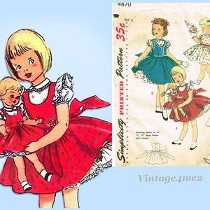 1950s Vintage Toddler Girls Dress & Doll Uncut 1954 Simplicity Sewing Pattern S2