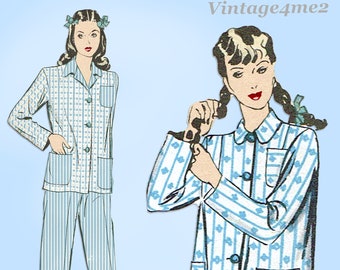 Hollywood 1259: 1940s Misses WWII Pajamas Set Sz 30 B Vintage Sewing Pattern