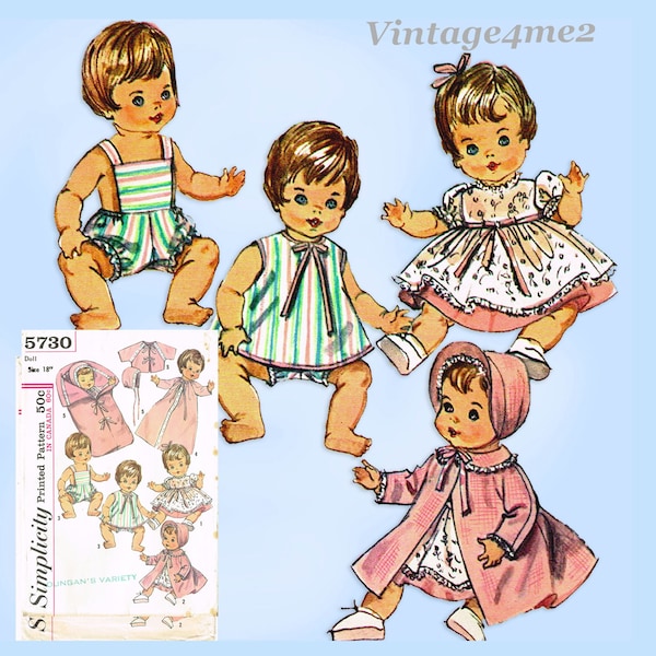 1960s Vintage Simplicity Sewing Pattern 5730 Cute 18in Tiny Tears Baby Doll Clothes