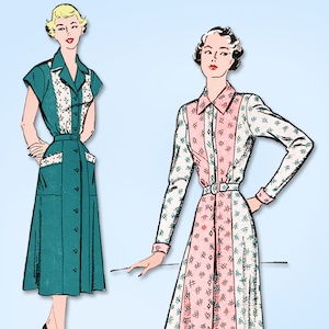 1950s Vintage New York Sewing Pattern 793 Uncut Misses Shirtwaist Dress Sz 34 B