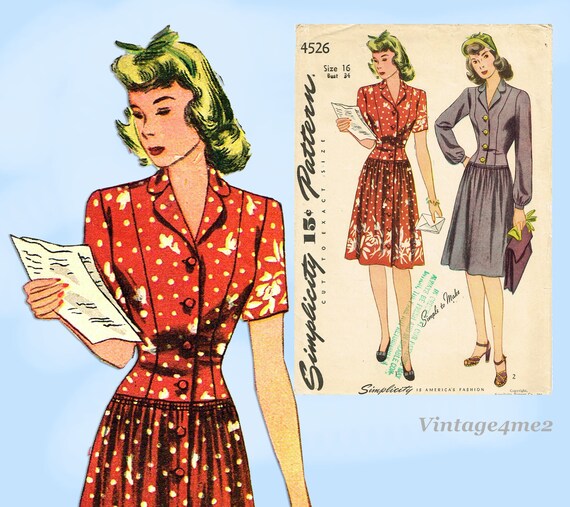 1940s Vintage Simplicity Sewing Pattern 4526 WWII Misses
