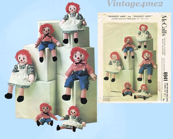 Vintage 1960s Raggedy Ann and Andy Dolls Sewing Pattern - Mccalls