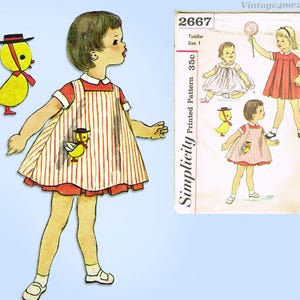 1950s Vintage Simplicity Sewing Pattern 2667 Toddler Girls Dress & Pinafore Sz 1