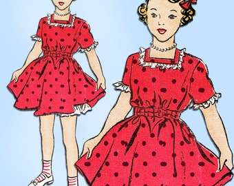 1950s Vintage New York Sewing Pattern 745 Cute Uncut Toddler Girls Dress Size 6