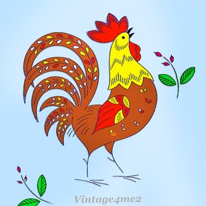 1960s Vintage Vogart Embroidery Transfer 699 Cute Uncut DOW Rooster Tea Towels