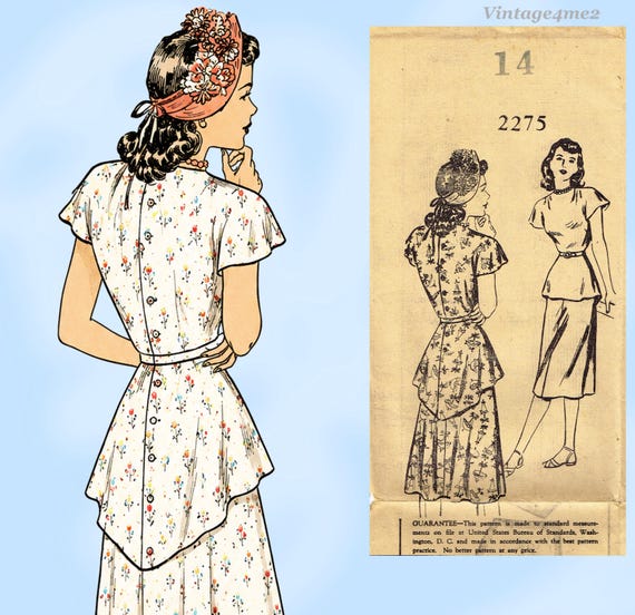 peplum pattern dress Mail Order 2275: 1940s Stylish Misses Peplum Dress 32 B Vintage Sewing  Pattern