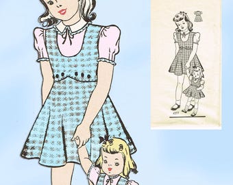 Jaren 40 Vintage Anne Adams naaipatroon 4277 babymeisjesjurk met bijpassende pop € 2,95