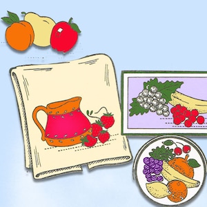 1960s VTG Aunt Martha&#39;s Embroidery Transfer 3632 Uncut Fruit Vegetable Motifs