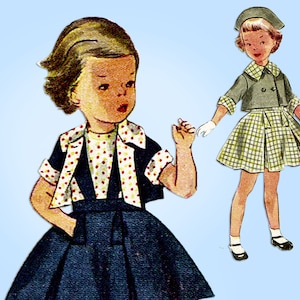Simplicity 3470: 1950s Toddler Girls Bolero Suit Size 3 Vintage Sewing Pattern