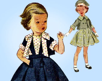 Simplicity 3470: 1950s Toddler Girls Bolero Suit Size 3 Vintage Sewing Pattern