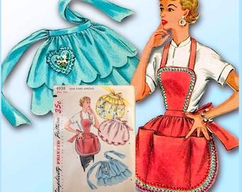 1950s Vintage Simplicity Sewing Pattern 4938 Uncut Misses Tiered Apron Set Fits All
