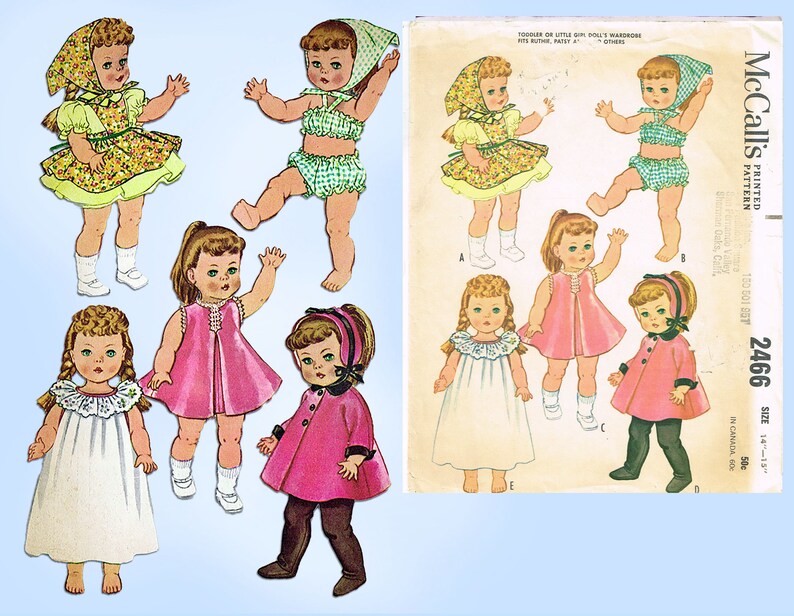 1960s Vintage McCalls Sewing Pattern 2466 Cute 14 to 15 Inch Patsy Ann Doll Clothes