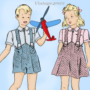 Butterick 8075: 1930s Cute Toddler Twins Suit Size 5 Vintage Sewing Pattern