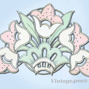 May include: A vintage floral design featuring pink, white and green flowers. The flowers are stylised and have a delicate, intricate design.