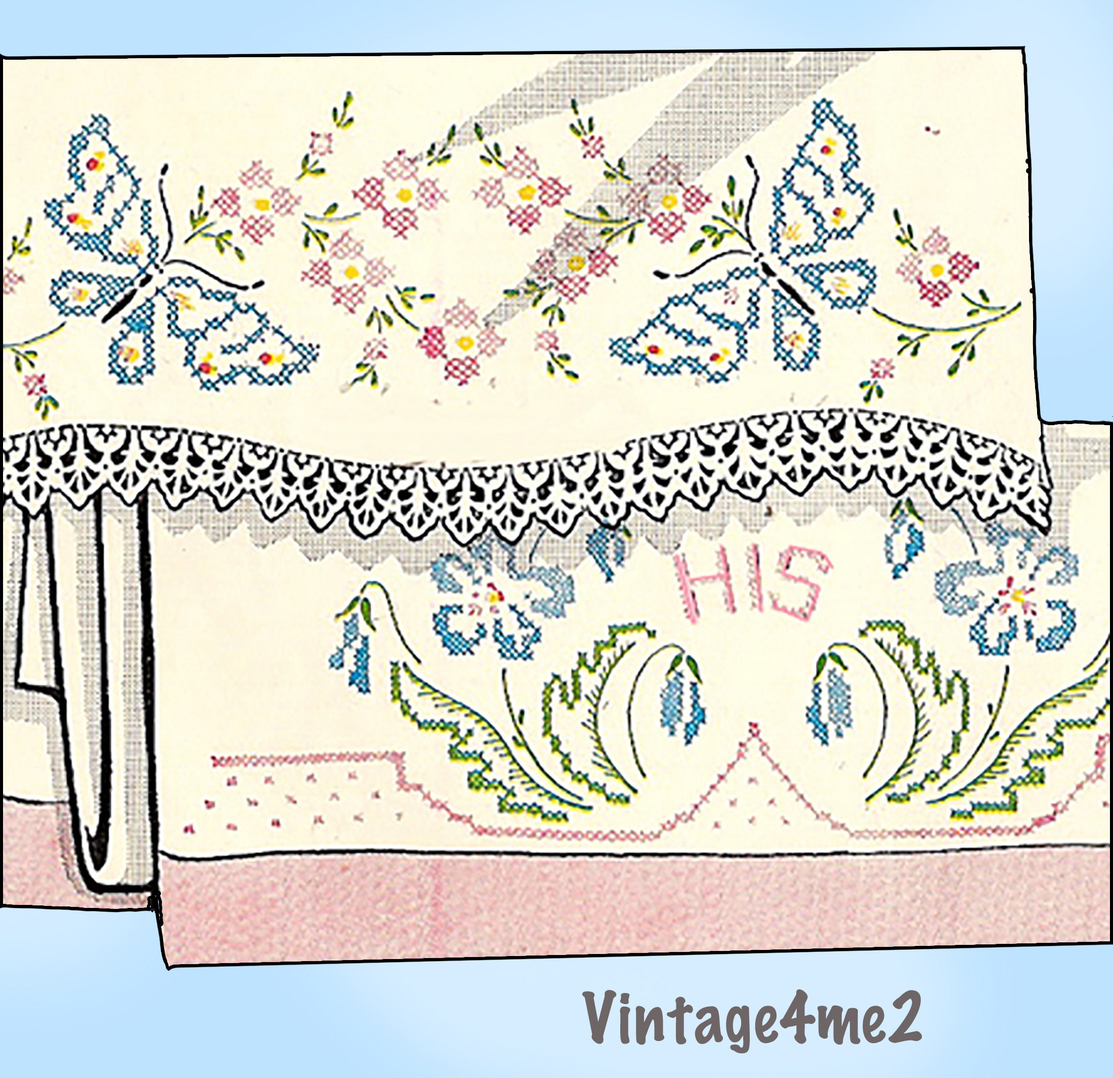 Vintage VOGART Embroidery Transfer Patterns for Charming Pillowcases Floral