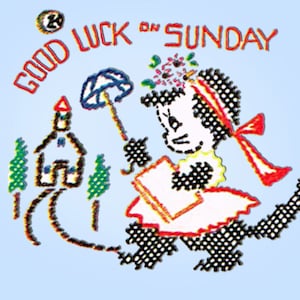 1950s Vintage Vogart Embroidery Transfer 659 Uncut Good Luck Kitten Tea Towels