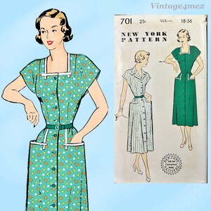 1950s Day Dress Sewing Pattern: Uncut Vintage New York 701, Size 36 Bust