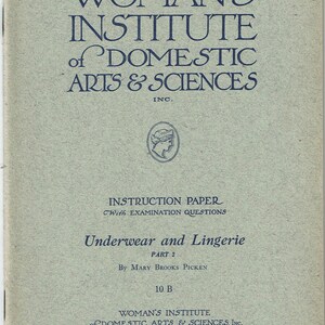1920s Mary Brooks Picken Woman's Institute Sewing Book 10B Underwear & Lingerie