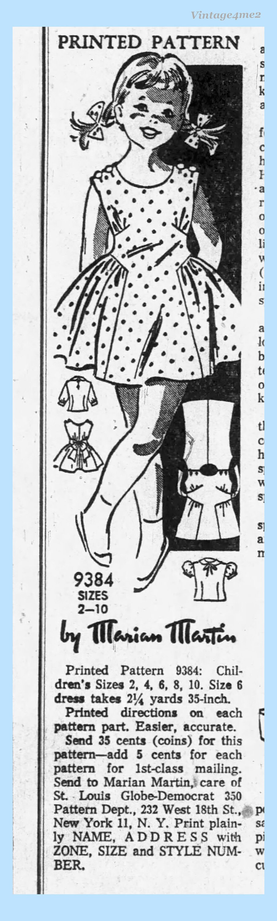 Patron De Couture Vintage Années 50 Marian Martin – Modèle B30 (taille 49), Robe, Neuf
