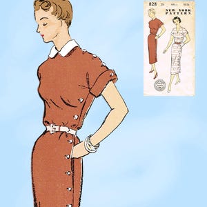 New York 828: 1950s Uncut Misses Street Dress Sz 34 B Vintage Sewing Pattern