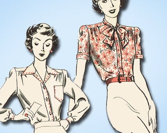 Hollywood 715: 1940s Charming Misses WWII Blouse Sz 32 B Vintage Sewing Pattern