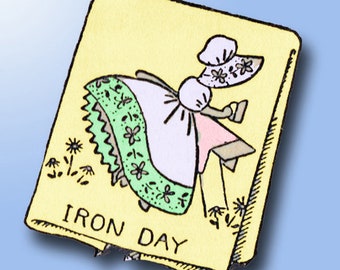 1950s VTG Aunt Martha's Embroidery Transfer 124 Uncut DOW Colonial Gal Towels